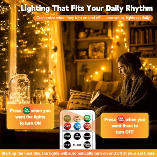 Rechargeable Fairy Lights 6 Pack | 7ft 20LED String Lights with Remote & Timer - Warm White