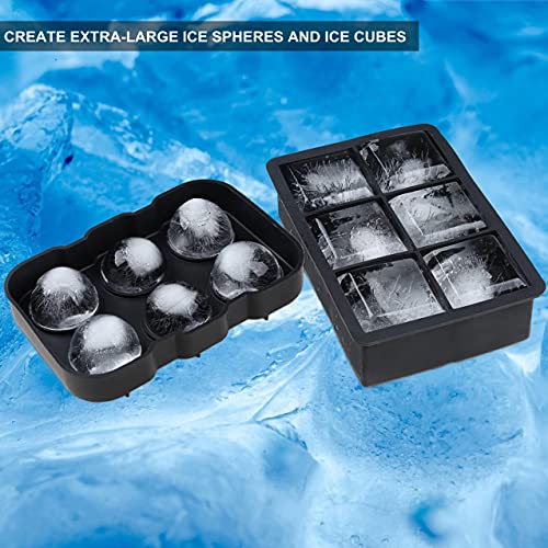 Helpcook Large Ice Cube Trays Set of 2 - Silicone Ice Molds for Whiskey & Cocktails