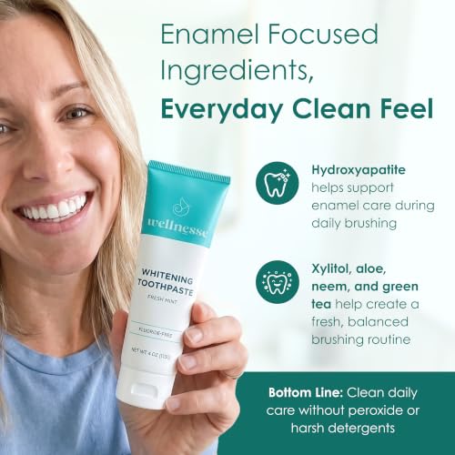 Wellnesse Hydroxyapatite Whitening Toothpaste 4 Oz - Fluoride Free, Fresh Mint, Enamel Care