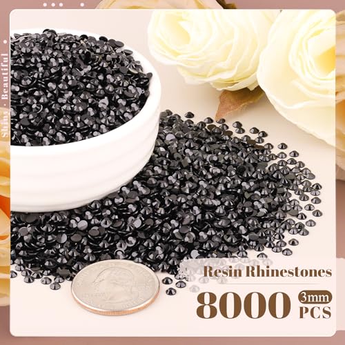 8000PCS 3mm Black Resin Rhinestones for DIY Crafts & Nail Art