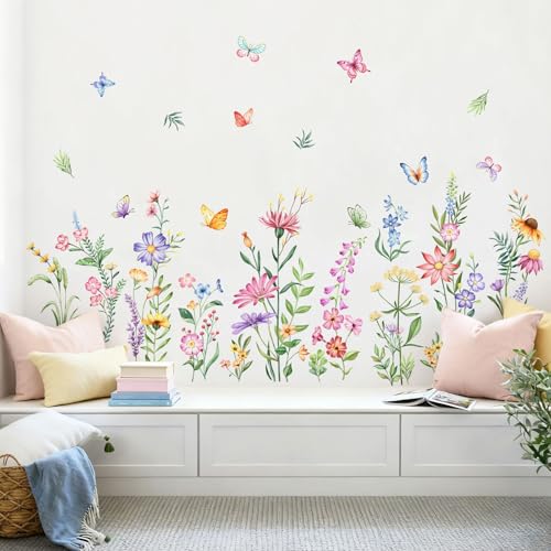 Wildflower & Butterfly Wall Decals - Peel and Stick Vinyl Stickers