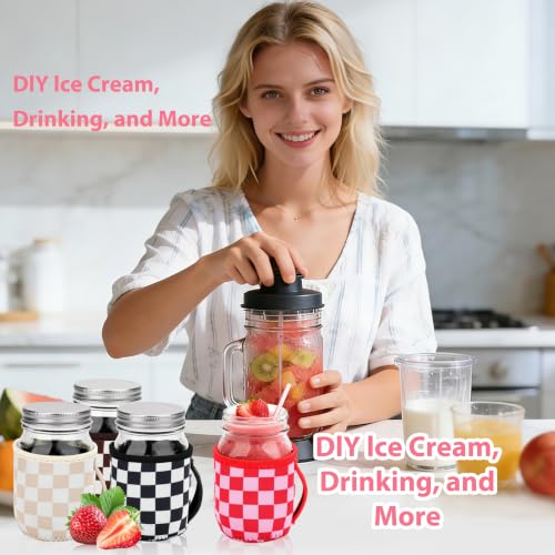 Mason Jar Sleeves - 4 Pack Neoprene Drink Holders with Handle