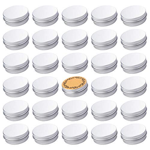 32 Pack Silver Aluminum Screw Top Tins with Labels, 1 oz