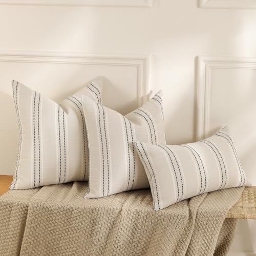 Handmade Striped Linen Throw Pillow Covers 12x20 - Set of 2