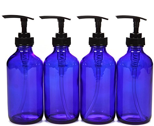 Vivaplex Large 8oz Cobalt Blue Glass Bottles with Black Lotion Pumps