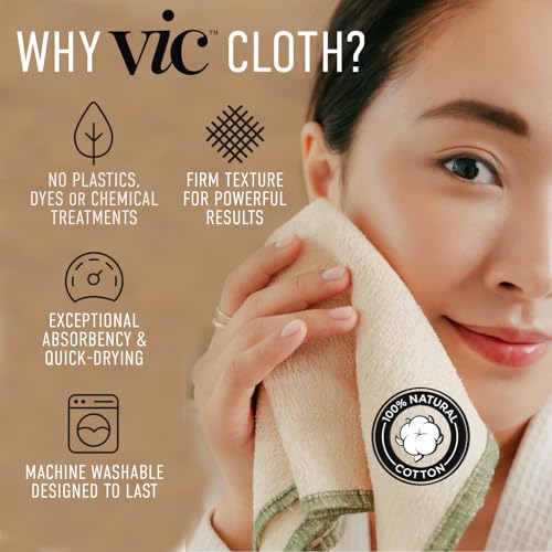 VIC Exfoliating Face & Body Washcloth | Natural Cotton | 14” x 17” | 1-Pack