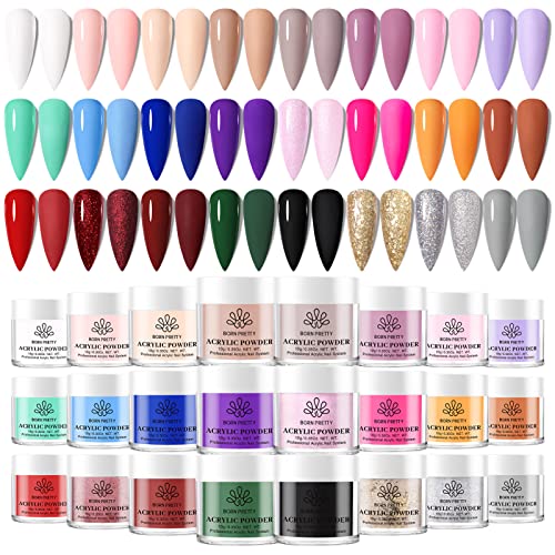 BORN PRETTY 24-Color Acrylic Nail Powder Set for Extension & Manicure