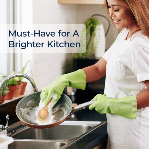 Lorzon Bamboo Dish Brush Set - Non-Scratch Kitchen Cleaning Brushes
