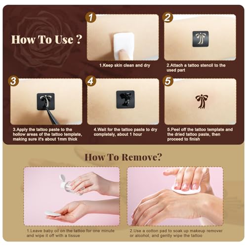 95 PCS Temporary Tattoos Stencils Kit with 6 Ink Colors, DIY Body Art Set - Funtigee