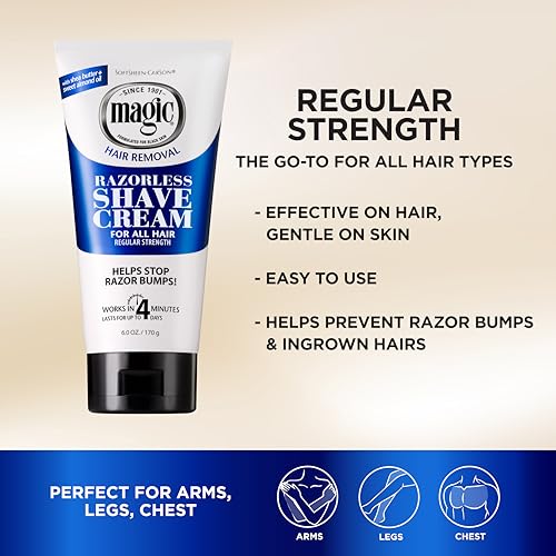 SoftSheen-Carson Magic Razorless Shaving Cream, Depilatory Hair Removal Cream for Body Hair, Regular Strength, Works in 4 Minutes, 2 Count