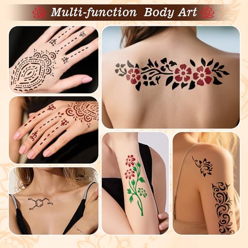 ZPTYCHZ 95 PCS Temporary Tattoo Stencil Kit - 6 Inks (3 Black, 2 Brown, 1 Red) with Gloves & Wipes