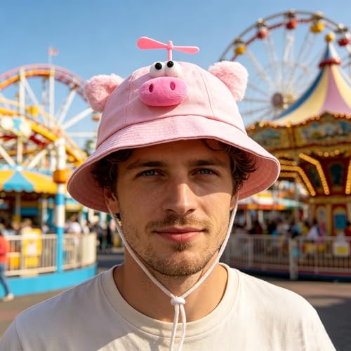 Pig Propeller Hat for Adults | Fun Summer Bucket Hat Costume
