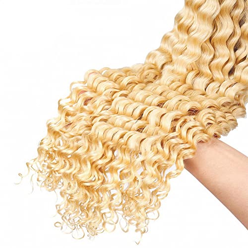 Freiuoke 613 Deep Wave Human Hair Bundle, 14 Inch Honey Blonde Virgin Hair