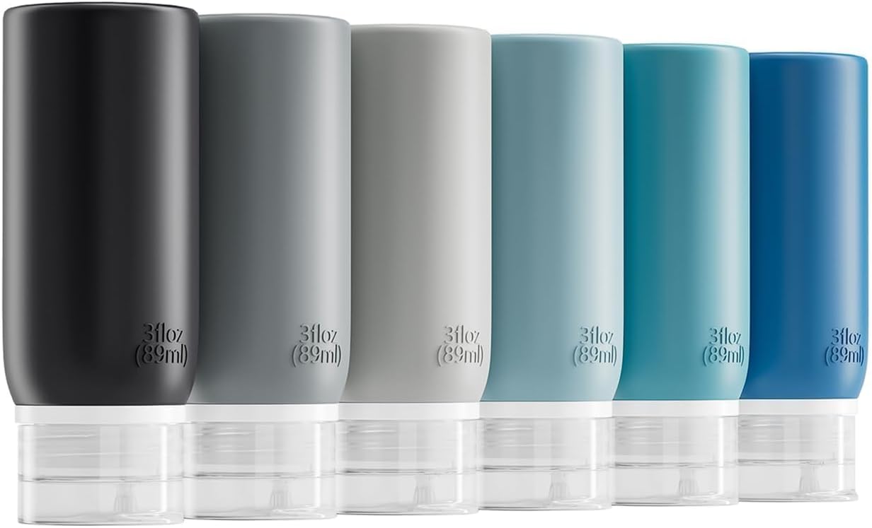 Travel Bottles for Toiletries - TSA Approved 3oz Leakproof Silicone Containers | BPA Free & Refillable for Shampoo and Conditioner
