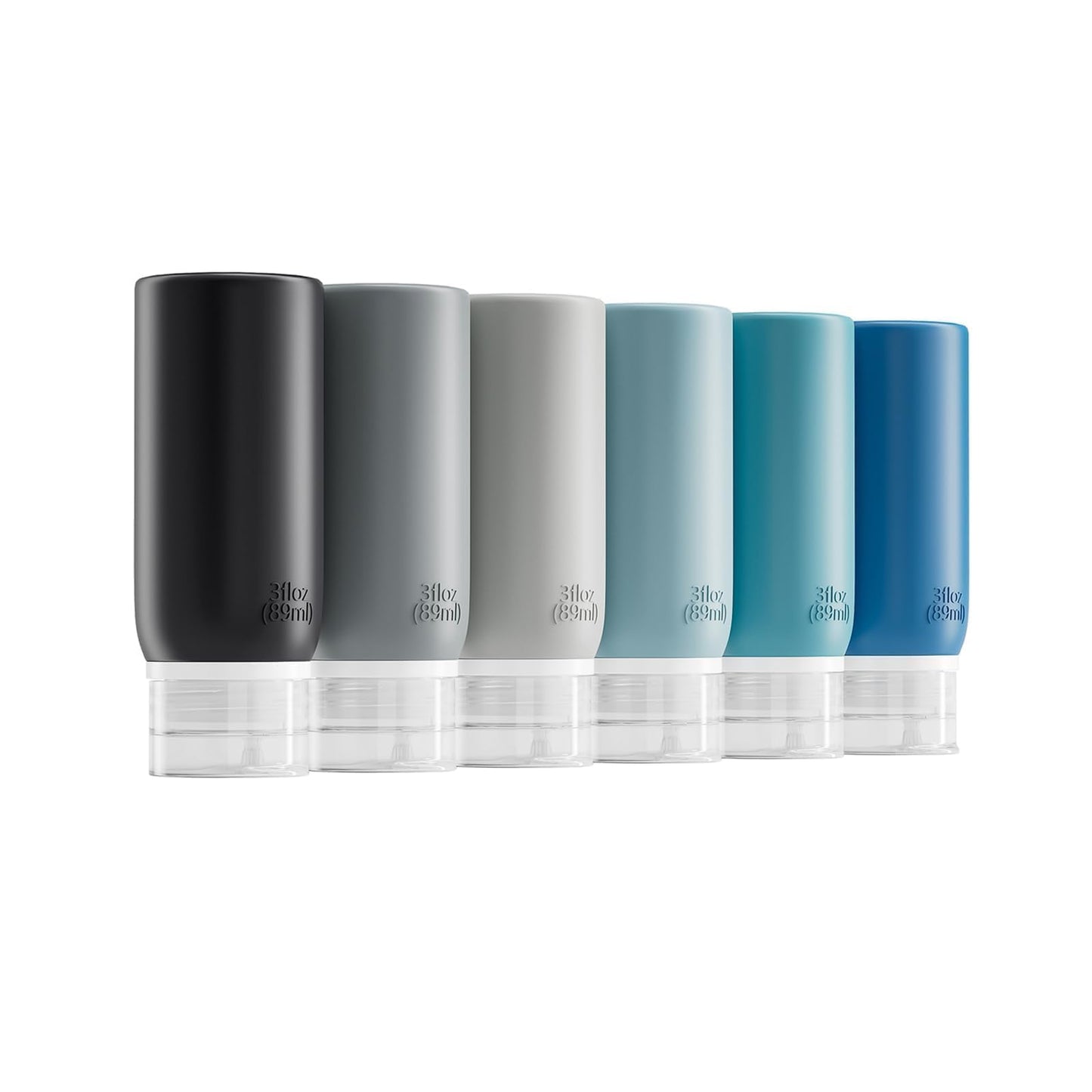 Muslish 6 Pack Travel Bottles for Toiletries - TSA Approved 3oz Leakproof Travel Size Containers, BPA Free Silicone Refillable Squeezable Bottles, Travel Essentials for Shampoo and Conditioner (Gray)