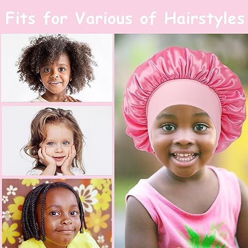 3 Pcs Kids Sleeping Bonnets for Girls & Boys Small-Medium A3-Black Pink Purple