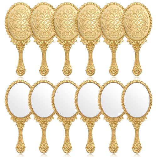 12 Pack Vintage Handheld Makeup Mirrors 6.88x3 Inches with Embossed Floral Pattern