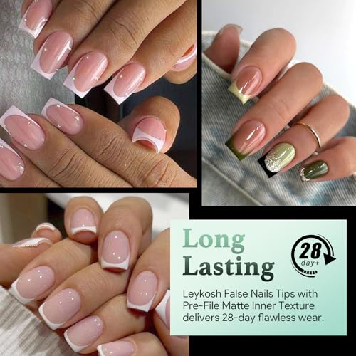 LEYKOSH Soft Gel Short Square Nail Tips - 330PCS, 15 Sizes