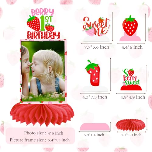 Strawberry First Birthday Honeycomb Centerpieces - 10 Pcs