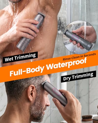PRITECH Waterproof Body Hair Trimmer for Men - Gray/Fuchsia