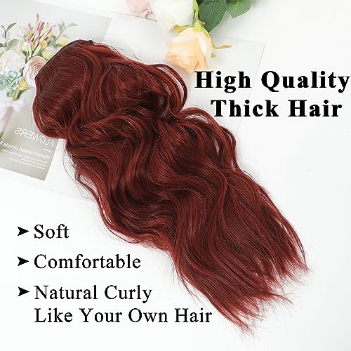 NAYOO 20-Inch Wavy Clip-In Hair Extensions - Wine Red Synthetic Fiber