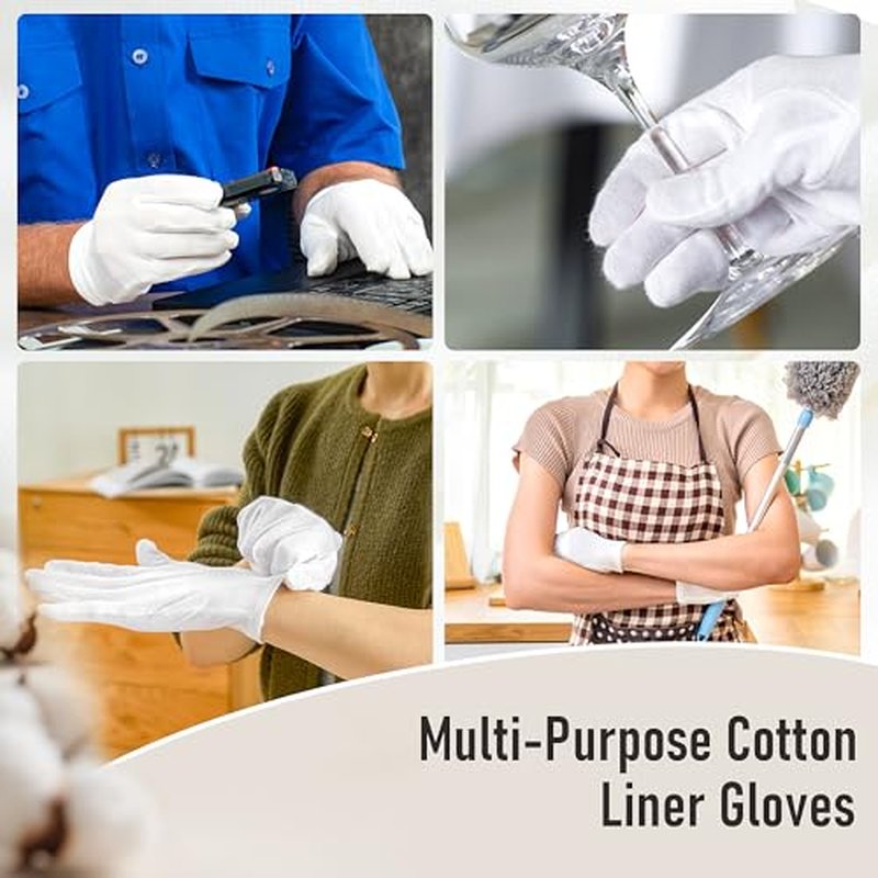 COOLJOB 100% Cotton Gloves, 6 Pairs White Cotton Gloves for Dry Hands Moisturizing & Eczema, Overnight Lotion, Sleep & Spa Treatment for Women & Men, Breathable Work Glove Liners, Medium Size
