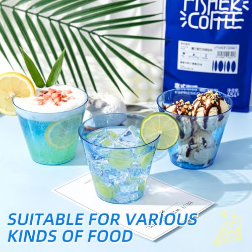 N9R 50 Pack 9 oz Clear Blue Disposable Plastic Cups for Parties
