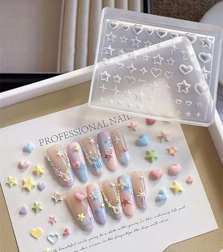 3D Silicone Nail Art Molds Set - Star, Heart & Hexagram Designs
