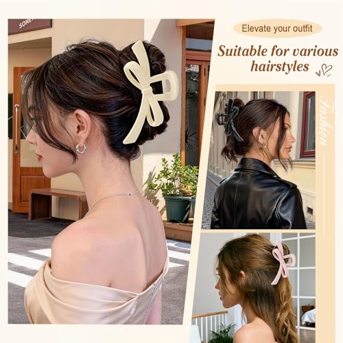 Glaudmeiss 3PCS Bow Hair Clips for Women - Strong Hold Non-Slip Claw Clips for Thin & Thick Hair
