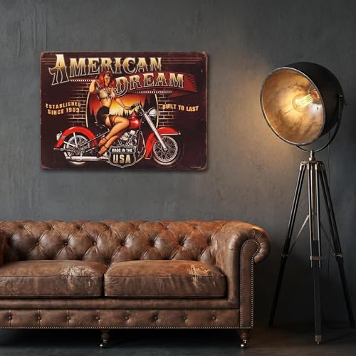 Vintage American Dream Motorcycle Pin-Up Metal Sign