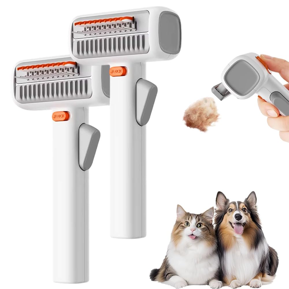 Upgrade 2-in-1 Pet Self-Detangling & Grooming Comb, 2026 New Professional Pet Dematting Comb & Undercoat Rake for Dogs & Cats, Gentle Pets Grooming Brush for Long or Short Hair (1)