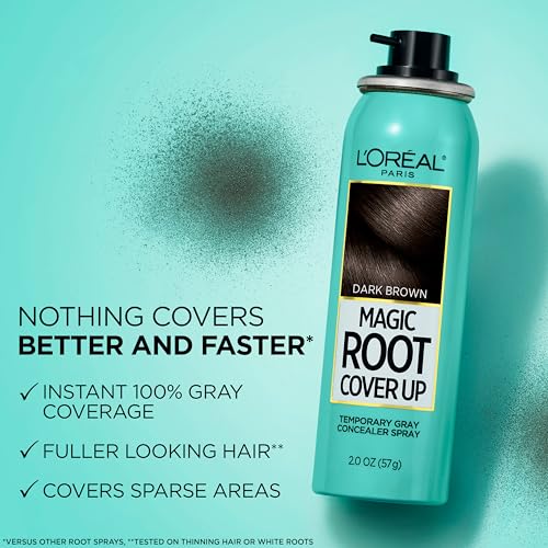 L'Oreal Paris Magic Root Cover Up Gray Hair Spray, 100% Gray Hair Coverage with Buildable, Lightweight, Transfer-Resistant, and Temporary Formula, Ammonia-Free, Dark Brown, 2 oz (1 Count)