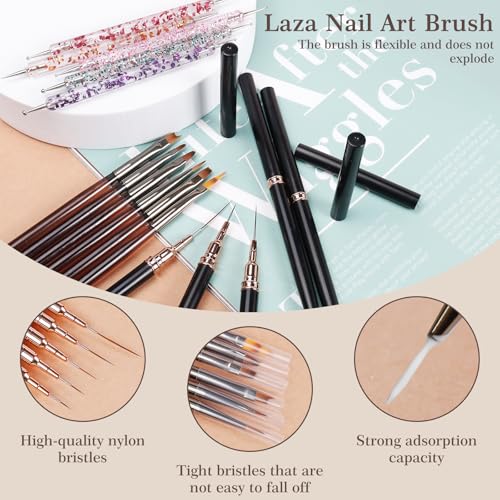 Laza Brown 16pcs Nail Art Brushes Set - Dotting, Lining & Detail Tools