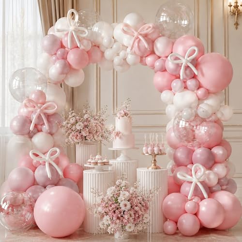 Coquette Pastel Pink & White Balloon Garland Kit – 134 PCS