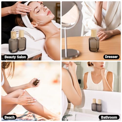 Segbeauty 4 Black Refillable Glass Travel Bottles 1oz Pump Dispensers for Skincare & Oils