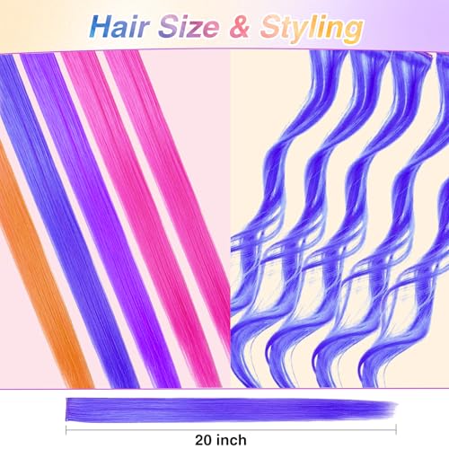 Rainbow Hair Extensions Clip-In 32 Pcs 20 Inch Multicolor Straight for Girls - BEAHOT