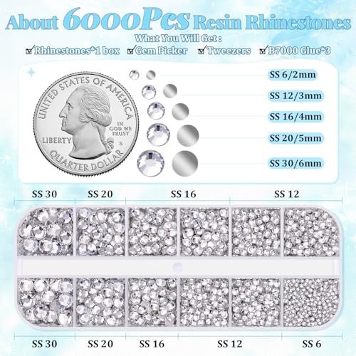6000 Pcs Flatback Rhinestones with B7000 Glue for Crafting