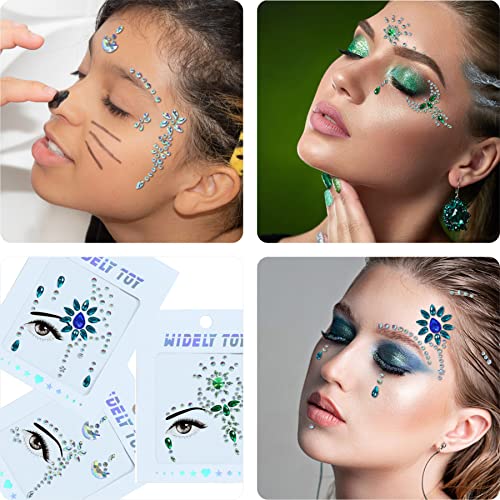 DECOYARDOO Face Jewels 6 Sheets Self-adhesive Stickers, 10g Chunky