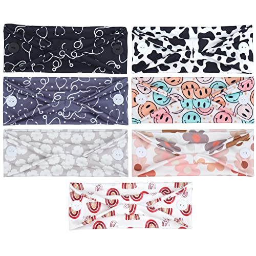 Button Headbands for Masks - Non-Slip Wide Elastic Sweatband for Nurses