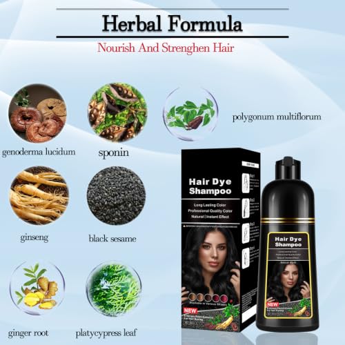 3-in-1 Herbal Black Hair Dye Shampoo for Gray Hair Coverage, 14 fl oz
