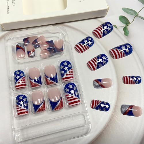 4th of July Press on Nails - Short Square Patriotic Fake Nails