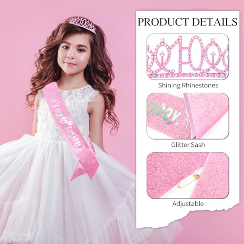 10th Birthday Party Decorations Set for Girls - Crown, Sash, Candle & Cake Topper