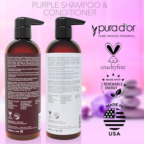 PURA D'OR ColorHarmony Purple Shampoo 16 Oz for Blonde & Color-Treated Hair
