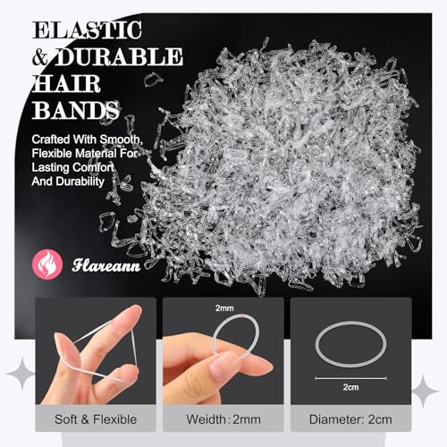 2000 Clear Hair Elastics - Durable No-Snag Rubber Bands for Styling