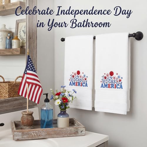 Peryiter 2 Pack Patriotic Hand Towels - 4th of July Floral Design