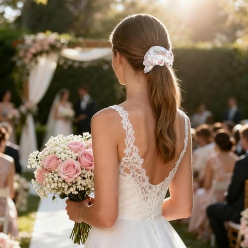 Floral Lace Scrunchies Pack of 3 for Women - Blossom Hair Ties & Ponytail Holders