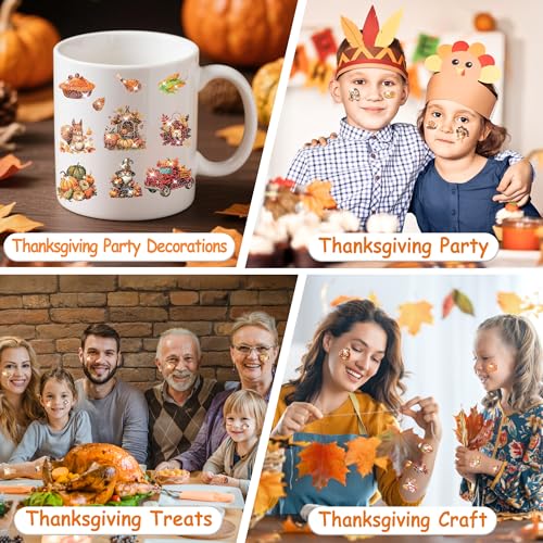 Glitter Thanksgiving Tattoos Set - 12 Sheets of Festive Designs
