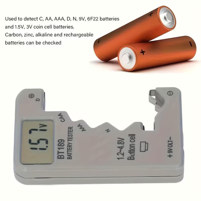 Digital Battery Tester - LCD Display Battery Capacity Checker for AA, AAA, C, D, 9V, Button Cell Batteries | Portable Power Test Tool