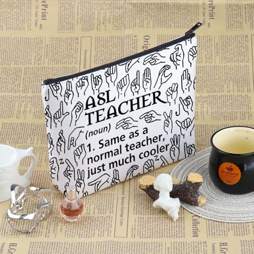 VAMSII ASL Teacher Definition Makeup Bag - American Sign Language Gift, Teacher Appreciation Gift (M)