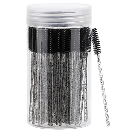 100 Disposable Mascara Wands with Container - Black Eyelash Brushes